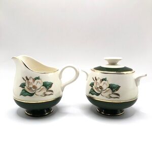 Homer Laughlin China Cream and Green Floral Nautilus JADEROSE